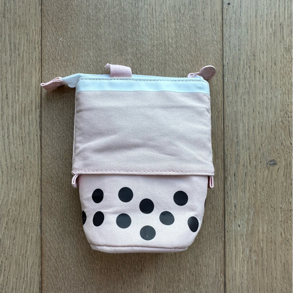 Happy Smiley Boba Milk Bubble Tea Adjustable Slide Pen Pouch - Beige & Pink View 3